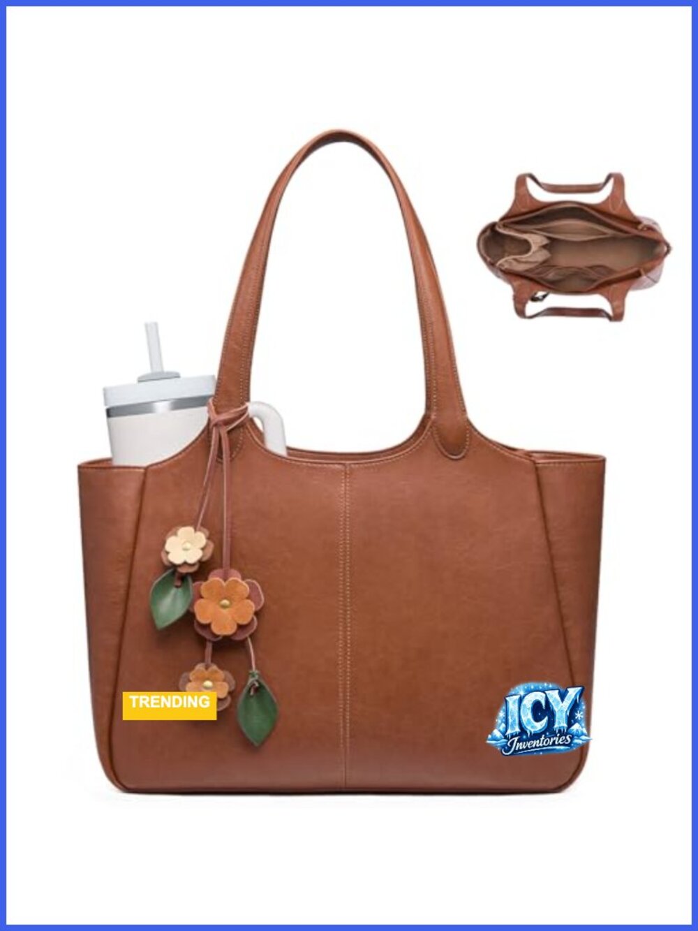 Vegan Leather Tote Bag for Women Work Shoulder Bag 40oz Cup Holder 14" Laptop